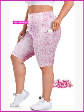 Plus Size 8" Biker Shorts with Pockets - High Waisted Spandex Yoga Shorts